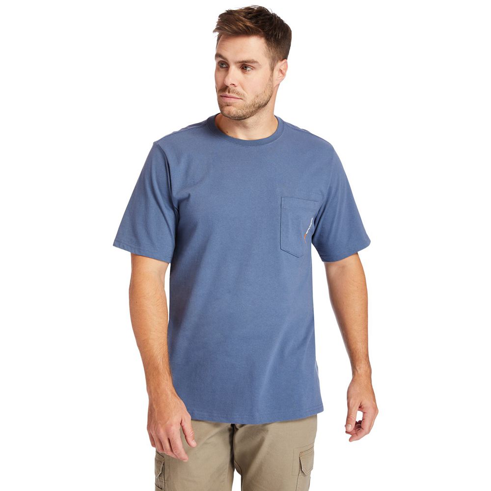 Camisetas Timberland Argentina Hombre - Pro® Big & Tall Base Plate Short-Sleeve - Azules - GHJAPI-59